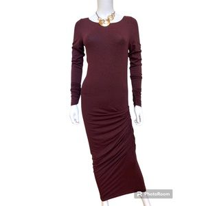 Max Studio burgundy long sleeve ruched stretch midi dress, NWT, S
